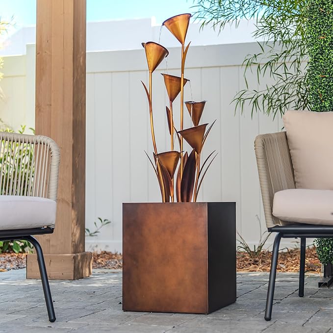 XBrand 46-Inch Sculptural Metal Multi-Tier Flower Water Fountain, Bronze