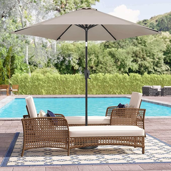10FT Patio Umbrella Outdoor - Table Umbrella with 6 Sturdy Ribs, Market Umbrella with Push Button Tilt, UV Protection for Pool, Porch, Garden, Deck, Backyard (Taupe)