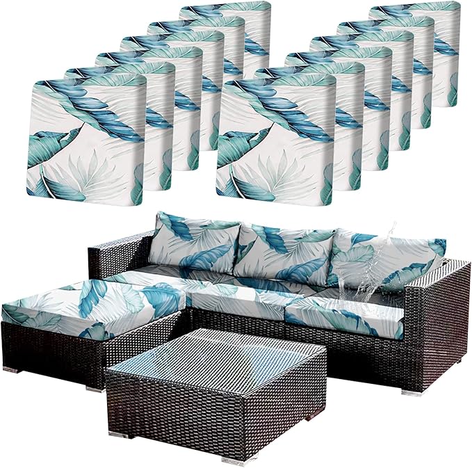 CALBODE 12Pcs Stretch Patio Cushion Covers Outdoor Couch Cover Replacement,Outdoor Sofa Covers for Patio Couch,Washable Furniture Cover (Tropical Flavor,Cushions Not Included)