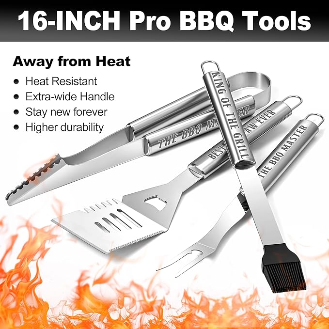 Paw Paw Gifts from Grandkids, Grilling Accessories, Heavy Duty Stainless Steel BBQ Grill Tools for Outdoor Grill with Aluminum Case, Pawpaw Grill Utensils Ideal Christmas Grilling Gift (Black)