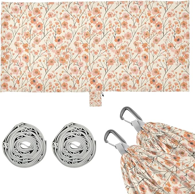 Camping Hammock Outdoor Hammocks for Outside Apricot Floral Beach Trees Portable Lightweight with Pockets Tree Straps Indoor