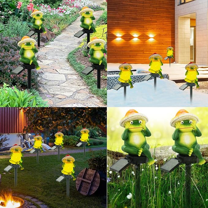 SmilingTown Solar Garden Lights Resin Warm White LED Figure Waterproof Decorations with Stake for Outdoor Yard Pathway Outside Patio Lawn Decor 2 Pack (Frog)