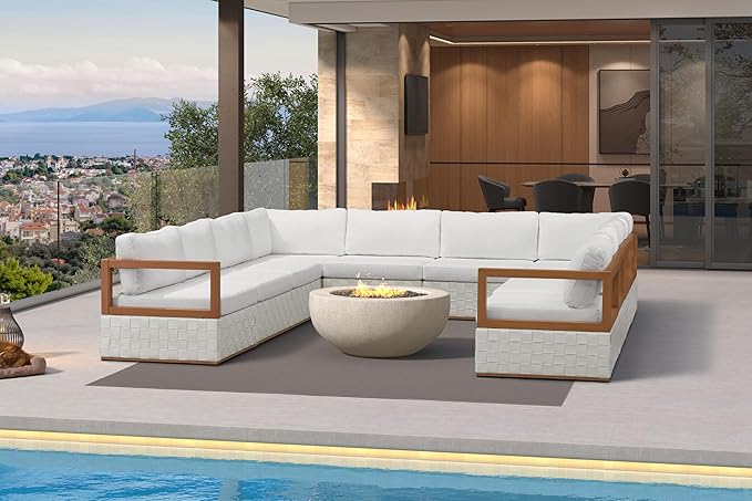 PURPLE LEAF Patio Outdoor Furniture Set 10 Pieces, Premium Leather Outdoor Couch Sectional Sofa, Patio Conversation Sets with Olefin Cushions, Patio Couch for Porch, Balcony, Garden, White