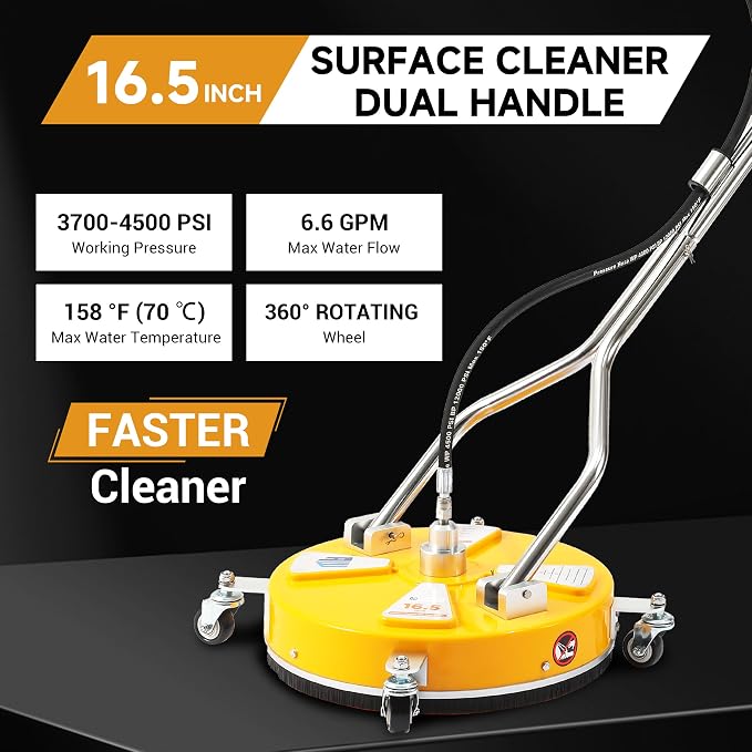 RIDGE WASHER Power Washer Surface Cleaner, 16.5 Inch Surface Cleaner with Dual Handle, Pressure Washer Surface Cleaner with 4 Wheels for Cleaning Driveways, Sidewalks, Patios, Decks, 4000 PSI