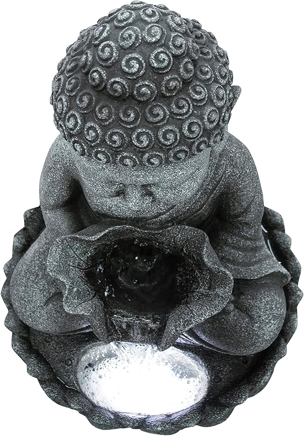 Hi-Line Gift-22 Sitting Buddha Fountain W/LED Light Outdoor Fountain Resin Garden Decor