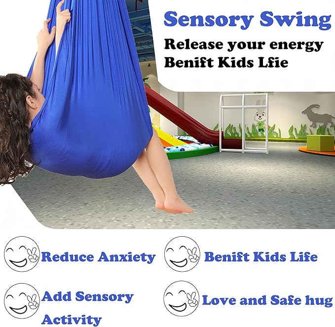 Adjustable Sensory Swing and Cuddle Swing for Indoor&Outdoor Kids Use Therapy Swing Hammock for Child with Hardware (Blue)…