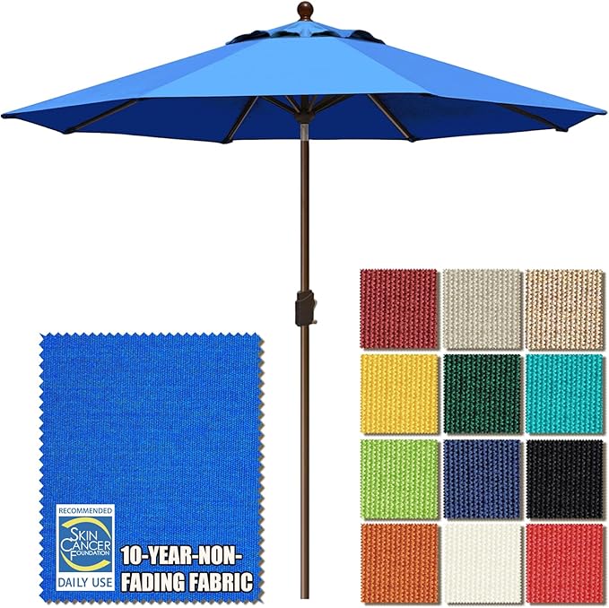 EliteShade USA 10-Year-Non-Fading 9Ft Market Patio Umbrella, UPF 50+ UV Protection Performance Sun Umbrella, Heavy Duty Commercial Grade Outdoor Table Umbrella with Crank & Tilt, Windproof Vented Top for Garden, Pool, Deck and Outdoor Playsets, Royal Blue