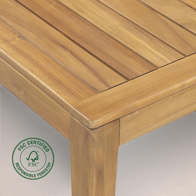 NTC Noma 63 Inch Solid Wood Dining Table and 6 Terra Chairs, Weather Resistant Patio Table for Patio Dining Sets, Backyard, Deck & Dining Room, Easy Assembly, Natural
