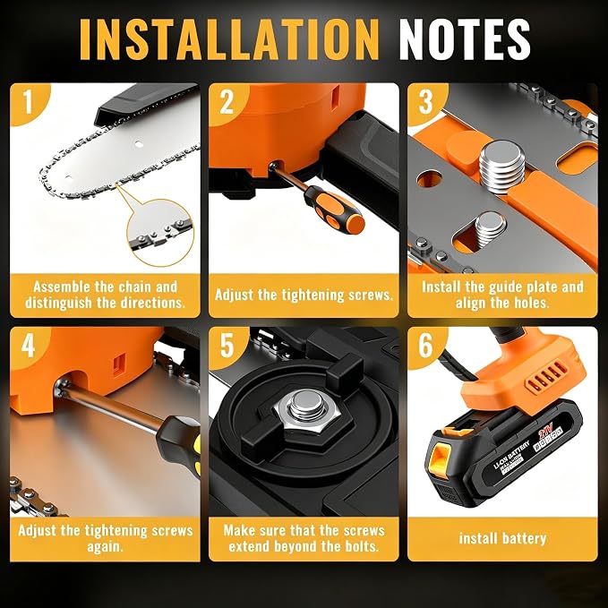 Mini Chainsaw Cordless,6-inch Electric Chain Saw with 2 Lithium Battery Powered,Hand Held Saw for Tree Trimming and Wood Cutting,Best Garden Tools,Unique Gift for boyfriend,father,Men,Orange