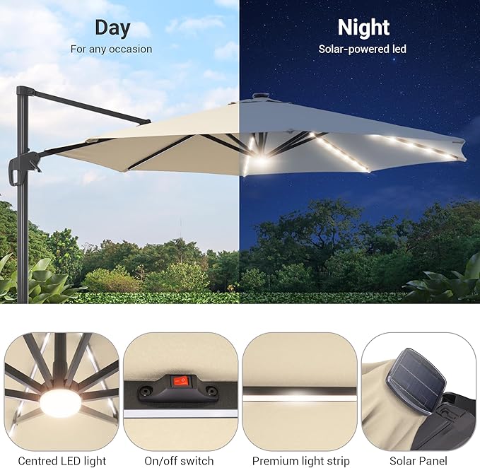 FLAME&SHADE 11 ft Cantilever Offset Patio Umbrella, Large Heavy Duty Outdoor Patio Umbrella Aluminum 360° Rotation Round Outdoor Umbrella for Deck,Pool,Backyard