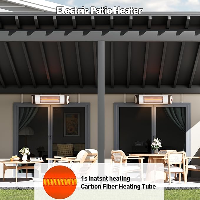 Outdoor Heater for Patio, 1500W Wall-Mounted Heater, Patio Heaters for Outdoor Use,9 Heating Levels 24H Timer, Waterproof, Carbon Fiber Tube, for Backyard Gazebo Garage Black