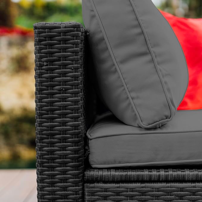 Nestl Outdoor Patio Furniture Sectional, Black Base/Charcoal Grey Cushions