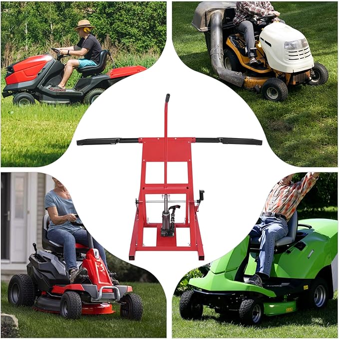 Lawn Mower Lift Jack for Zero Turn Mowers Riding Tractors 500lbs Capacity Hydraulic Lift Table for Maintenance Repair Adjustable Wheel Span, Easy Assembly, for Tractors, Lawnmowers, Atvs, Pushmowers