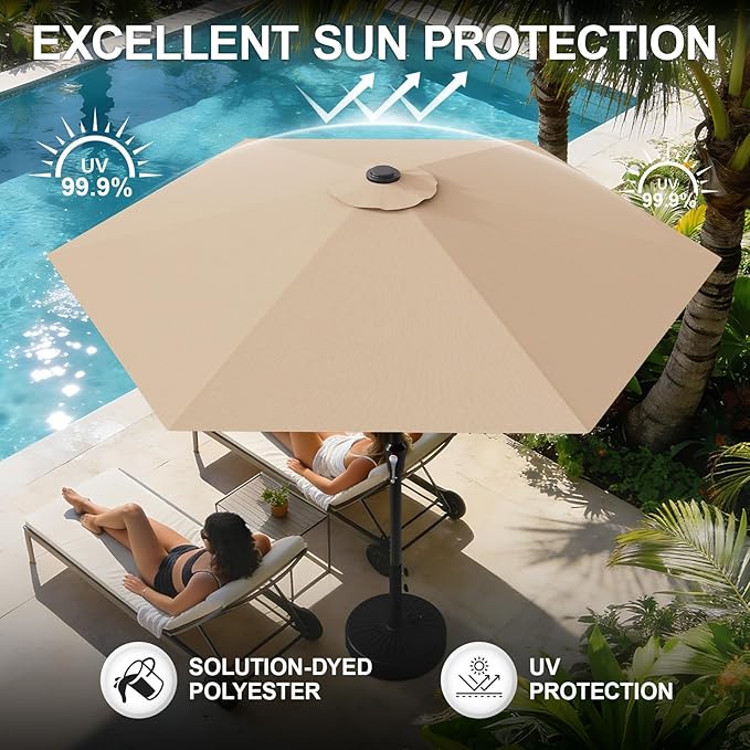AreShark 9FT Patio Umbrella, Outdoor Umbrellas with 6 Sturdy Ribs
