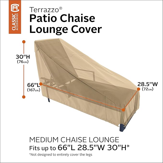 Classic Accessories Terrazzo Water-Resistant 66 Inch Patio Chaise Lounge Chair Cover, Patio Furniture Covers