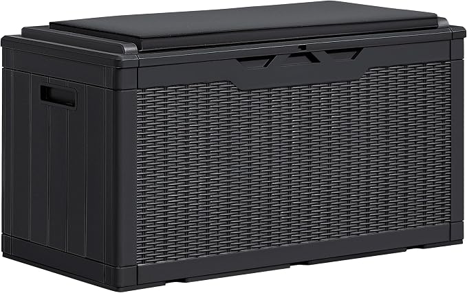 Greesum 100 & 31 Gallon Black Resin Deck Boxes for Patio Furniture, Garden Tools Storage