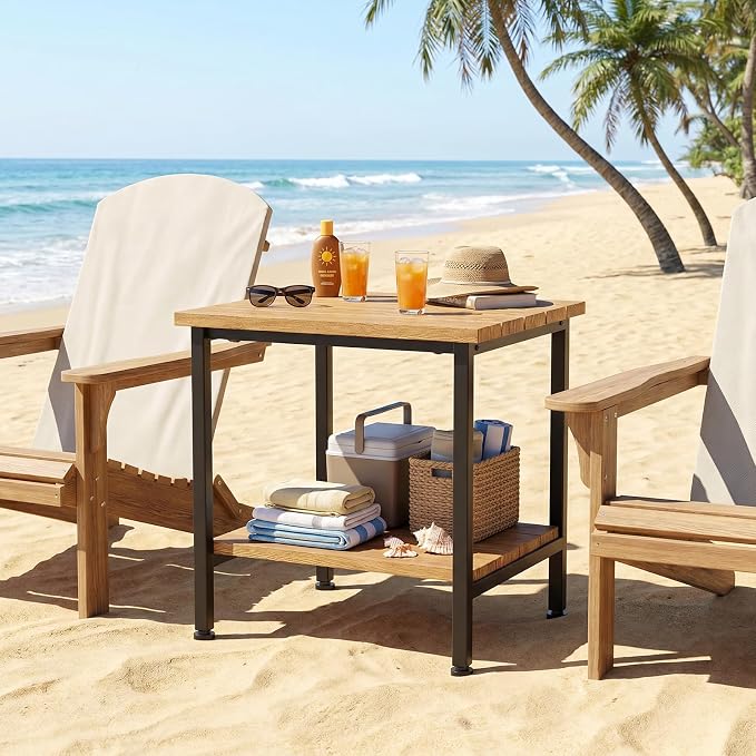 Small Outdoor Side Table with Storage, for Garden, Brown | Outdoor End Tables for Patio, Low Maintenance, Weather Resistant, for Pool, Beach, Porch, Deck, Indoor or Outdoor