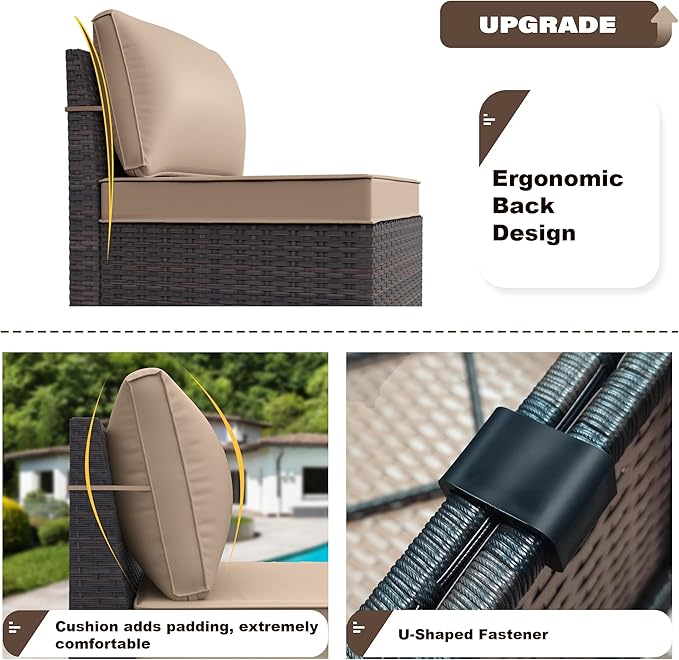 Patio Furniture Set Sofa 6-Pieces Wicker Sectional Sofa Set, Outdoor Furniture Rattan Patio Conversation Set with Thickened Cushion and Glass Coffee Table, Sand