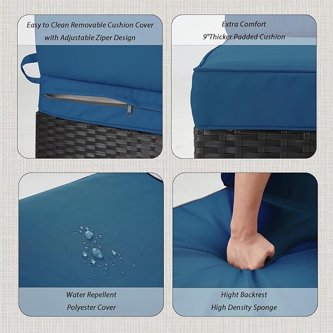 AECOJOY 7 Piece Outdoor Patio Furniture Set, Outdoor Sectional Conversation Furniture Chair with Coffee Table, Patio Sectional for Backyard, Garden(Peacock Blue Cushion and Black Rattan)