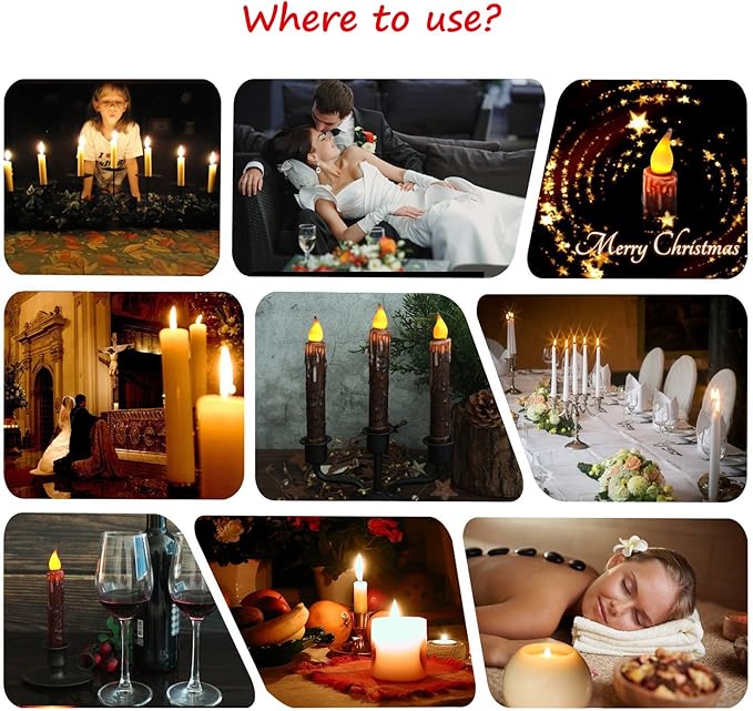 CVHOMEDECO. Real Wax Hand Dipped Battery Operated LED Timer Taper Candles Country Primitive Flameless Lights Décor, 6-3/4 Inch, Coffee, 2 PCS in a Package