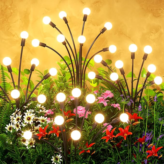 Solar Lights Outdoor(1 Pack,8 LEDs),Solar Lights Outdoor Waterproof for Garden Decor,4 Modes Firefly Light for Outdoor Decor,Big Bulb High Lumens Patio Decor,Sway by Wind,Gardening Gifts for Women