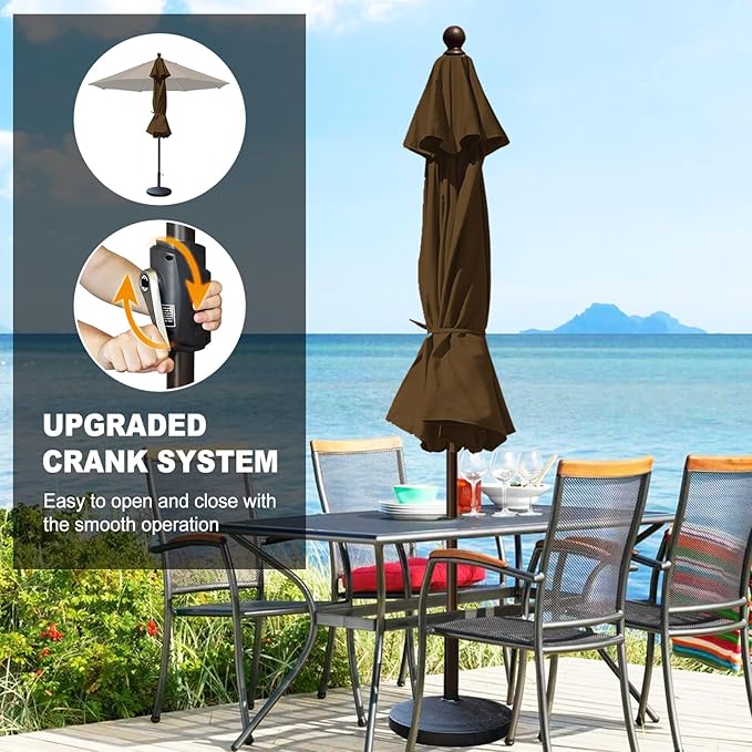 Eurmax USA 10-Year-Non-Fading 10FT Outdoor Patio Market Umbrella,UPF50+ UV Resistant Sun Shade,Heavy Duty Commercial Grade,Crank Lift Design,Windproof Vented Top for Garden,Pool,Deck,Chestnut