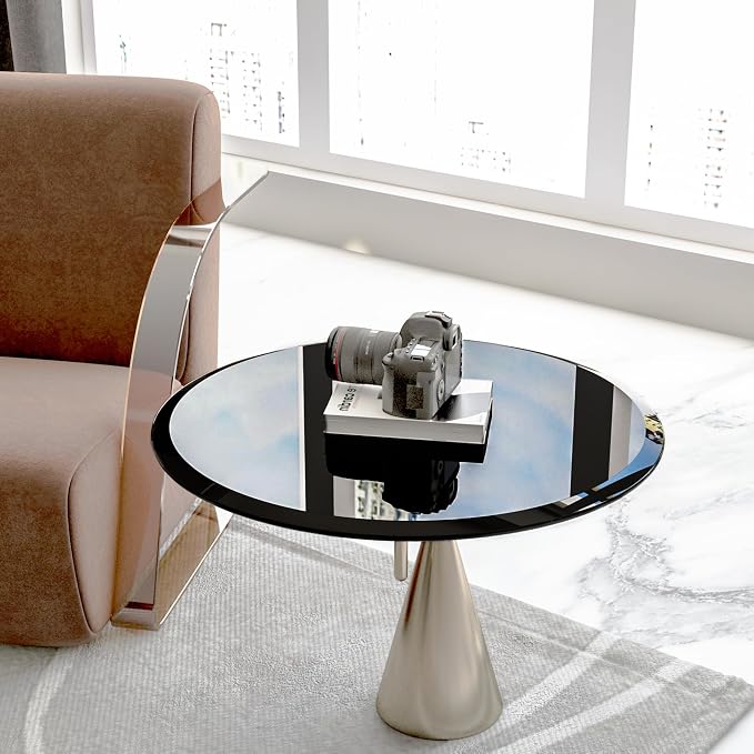 24 Inch Round Black Tempered Glass Table Top, Black Table Surface Protector, Safe 1/2" Thick-Beveled Polished Edge, Replacement Glass Top for Home, Office, Patio, Outdoor/Indoor