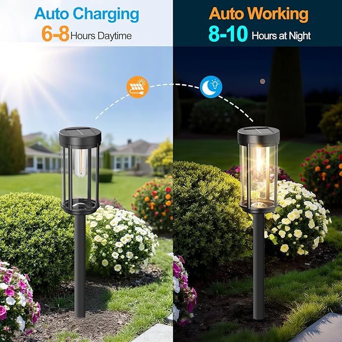 8 Pack Solar Lights Outdoor Waterproof for Garden Walkway Pathway Lawn Yard Decorative Modern Landscape Lighting. (Warm White, 8)