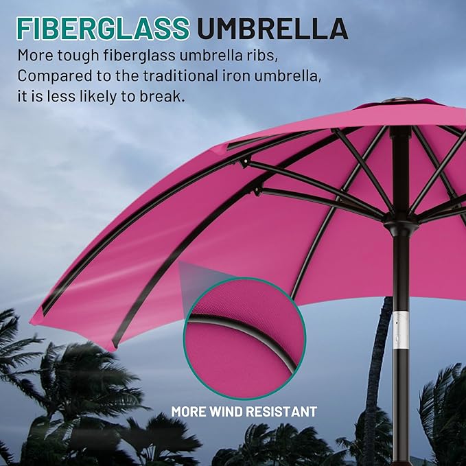 AreShark 10 FT Outdoor Patio Umbrella, Patio Table Umbrella with Push Button Tilt and Crank, Outdoor Patio Umbrellas with 8 Fiberglass Ribs, Patio Umbrellas for Market, Garden, Pool (Rose Pink)