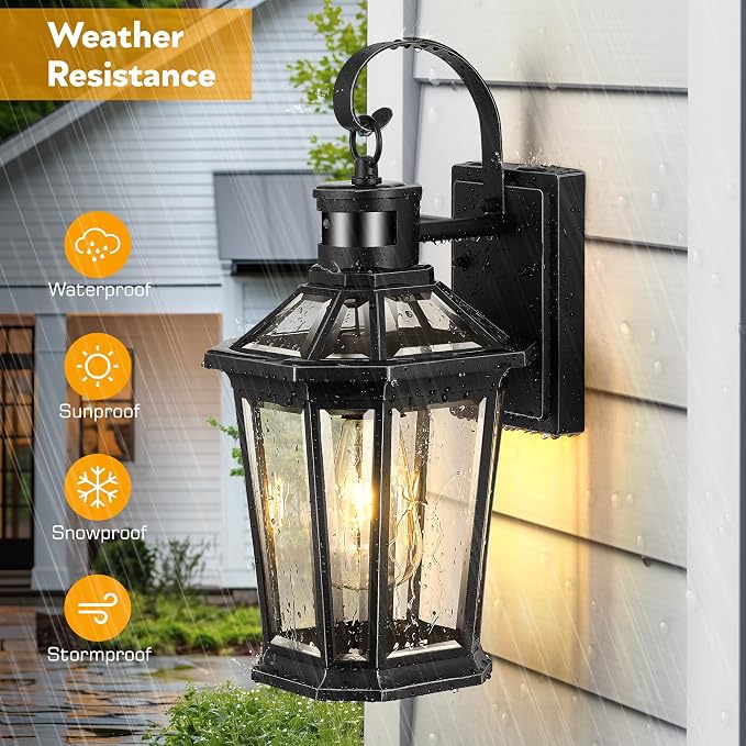 VIANIS Motion Sensor Outdoor Wall Lights, Dusk to Dawn Exterior Light Fixtures Wall Mount, Waterproof Modern Black Outside Front Porch Light, Anti-Rust Aluminum Outdoor Wall Sconce for House Garage