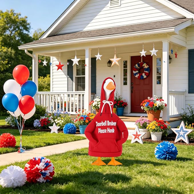 Porch Goose Hoodie Outfits for 23 Inch Porch Goose & Duck Statues, Classic Hoodie Goose Clothes for Concrete Geese, Funny Doorbell Goose for Front Porch & Garden Decor