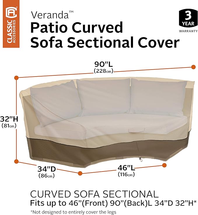 Classic Accessories Veranda Water-Resistant 46 Inch Patio Curved Sofa Sectional Cover, Patio Furniture Covers