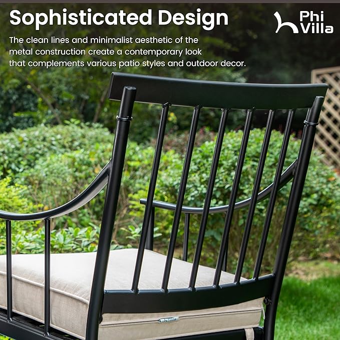 PHI VILLA 9 Piece, Outdoor Dining Table, 57.5"x57.5" Table | Wrought Iron, Swivel Chairs, Cushions, 2.0" Umbrella Hole, Weather-Resistant, 360° Swivel
