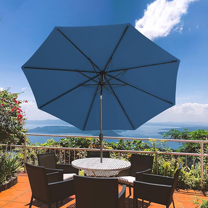 Sundale Outdoor 10 ft Patio Umbrella with Sand Bag Umbrella Base Included, Outdoor Umbrella with Tilt and Crank, Navy