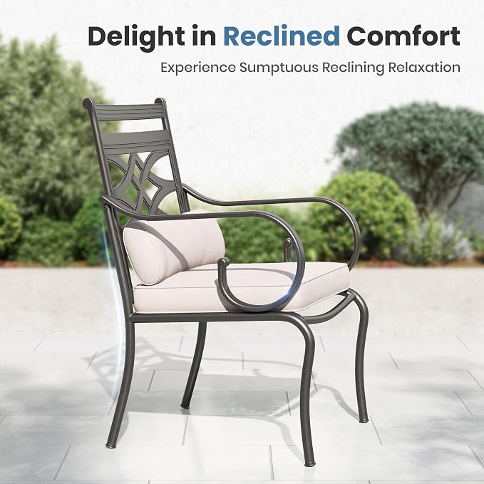 PHI VILLA 7 Piece Patio Dining Set, 2 Swivel Chairs | Metal chairs, Metal table, Beige Cushion, Cushions, E-coated