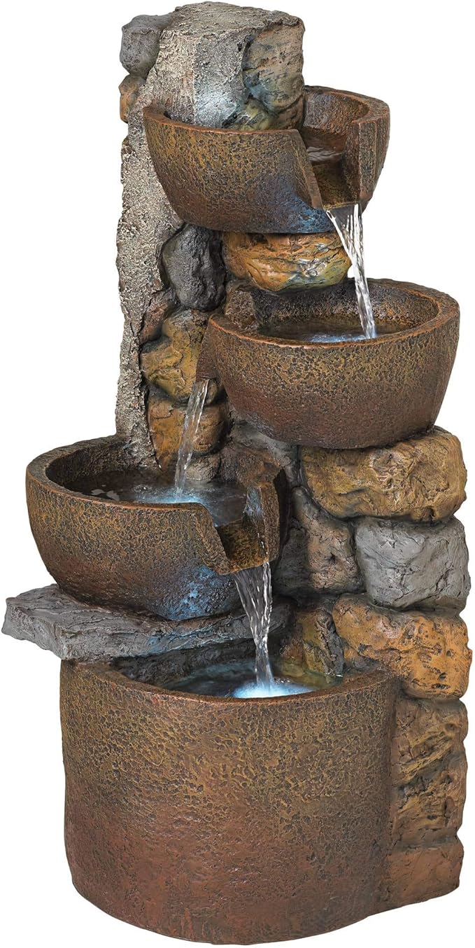 Ashmill Urn 29" High Large Rustic Indoor Outdoor Decor Faux Stone Floor Fountain with Light LED Standing Waterfall Bowl Tiered Water Feature for Outside Garden Patio Yard Backyard - John Timberland