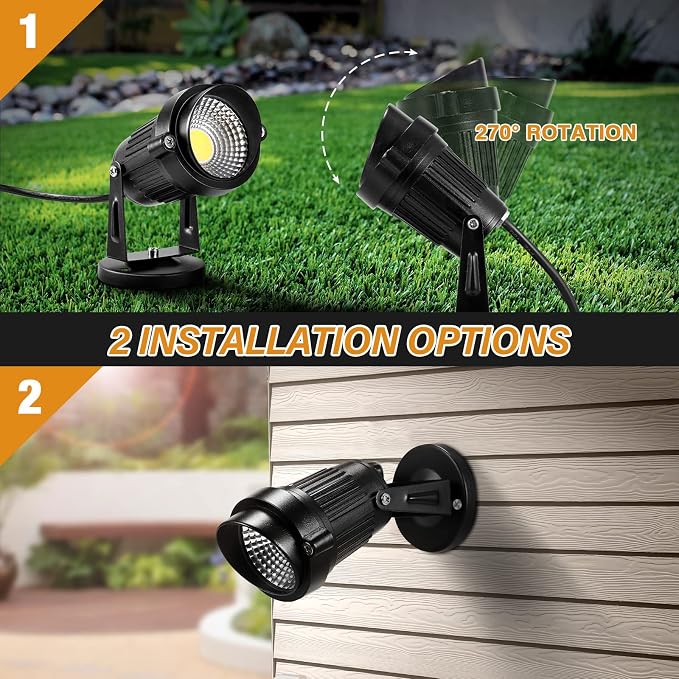 Landscape Lights - 5W 110V Outdoor Spotlight - Waterproof IP65-3000K Warm White LED Landscape Lights - 5ft Cable for Yard Garden Patio Driveway House (Include Spike) (2 Pack)