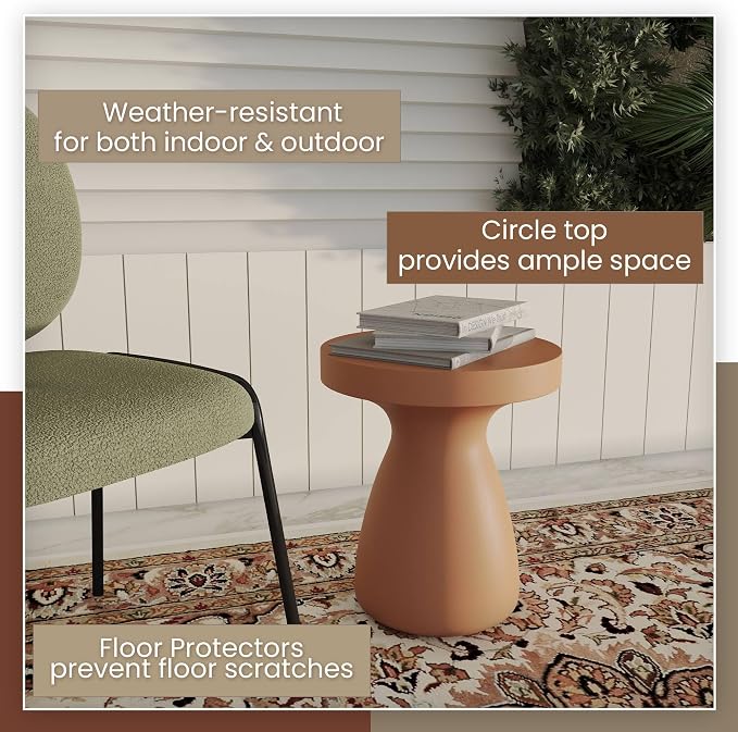 LeisureMod 16” Wide Round Side Table in Fiberstone with Hourglass Pedestal Design for Indoor and Outdoor Use Wisp Collection in Pink