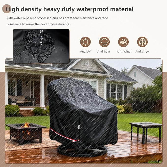 Patio Chair Covers for Outdoor Furniture Waterproof 4 Pack, Heavy Duty Waterproof Outdoor Swivel Chair Cover (35"W x37"D x36"H - Black)