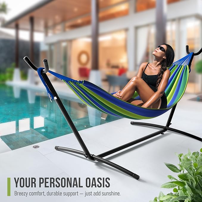 Sorbus 2-Person Hammock with Stand – 60" Cotton Blend Bed, Heavy Duty 450lbs Capacity, Portable with Carrying Case – for Garden, Patio, Outdoor, Camping, Gifts – Washable