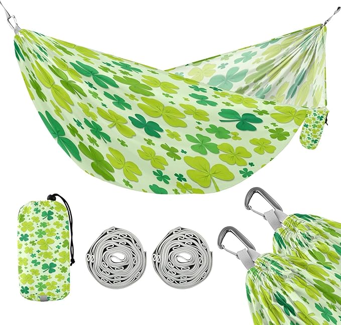 Hammocks for Outside Four-Leaf Clovers Camping Hammock Portable Hammocks with Tree Straps and Carry Bag Camping Accessories for Hiking Beach Outdoor
