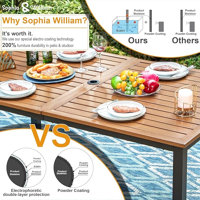 Sophia & William 7 Pieces Patio Dining Set, Metal Patio Table and Wicker Chairs Set for 6, Rectangular Outdoor Table and Chairs