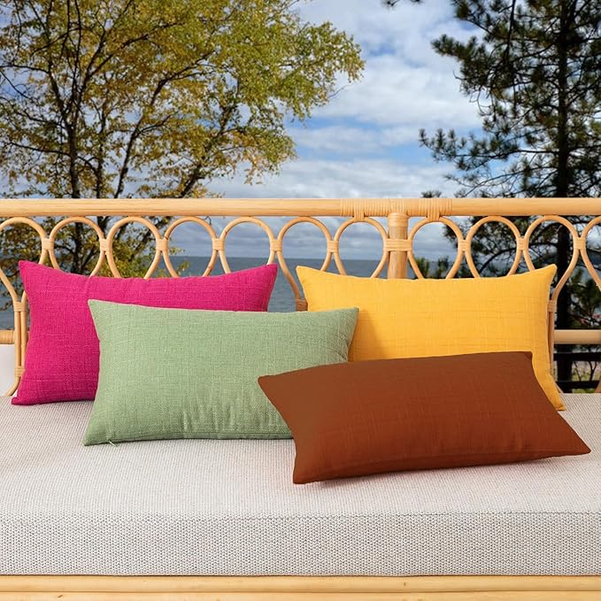 Kevin Textile Pack of 2 Outdoor Waterproof Pillow Covers Checkered Decorative Cushions Sham Throw Pillowcases Shell for Patio Tent Garden Couch Bed Sofa 20x12 Inch Burnt Orange