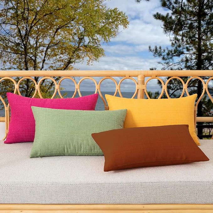 Kevin Textile Outdoor Waterproof 12”x24” Pillow Covers 2 Pack, Burnt Orange | Water Resistant, Soft Faux Linen-cotton Yarn-dyed Woven Texture Throw Pillow Covers for Tent Patio Garden Couch Sofa