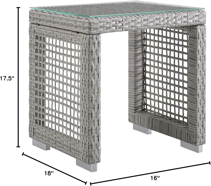 Modway Aura Outdoor Patio Wicker Rattan, Side Table, Gray