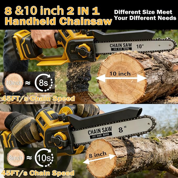 8"&10" Mini Chainsaw Cordless Compatible with Dewalt 20V MAX Battery,Brushless Electric Chain saw Handheld ChainSaws for Wood Cutting, Tree Trimming and Branch Pruning (Battery Not Included)