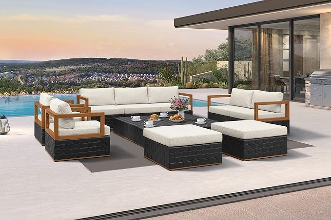 PURPLE LEAF Patio Outdoor Furniture Set 13 Pieces, Premium Leather Outdoor Couch Sectional Sofa, Patio Couch with Olefin Cushions, Patio Conversation Sets for Porch, Balcony, Garden, Black