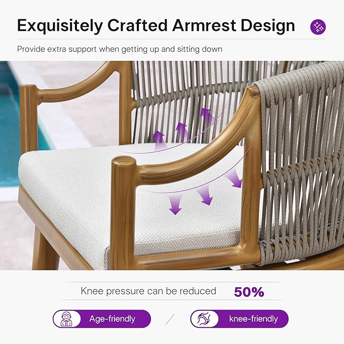 PURPLE LEAF 20 Pieces Outdoor Dining Set All Weather Wicker Patio Dining Set with Rectangular Aluminum Table and Modern Armrest Dining Chairs for Garden Deck Backyard Kitchen, Teak