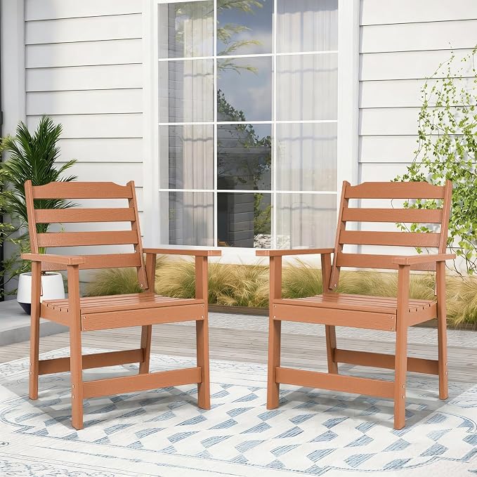 FUNBERRY Outdoor Dining Chairs Set of 2, HDPE Patio Chairs for Outside | Wood-Grain, HDPE All Weather, No Rot or Rust or Crack, UV Fade Shield, 330LBS Weight Capacity, Easy-Clean for Outside