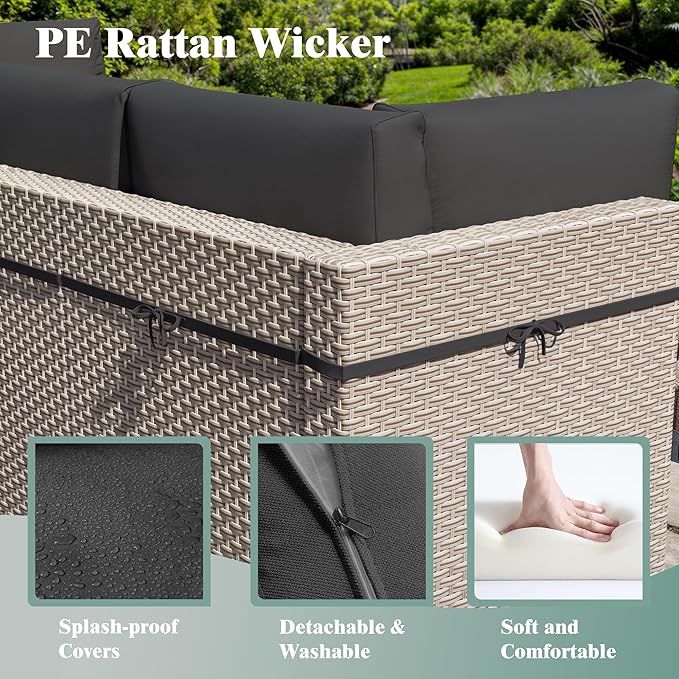 10 Pieces Patio Furniture Set, Outdoor Sectional Wicker Sofa with Thick Cushions and Storage Coffee Table, Rattan Patio Conversation Sets for Deck Yard Poolside, Black